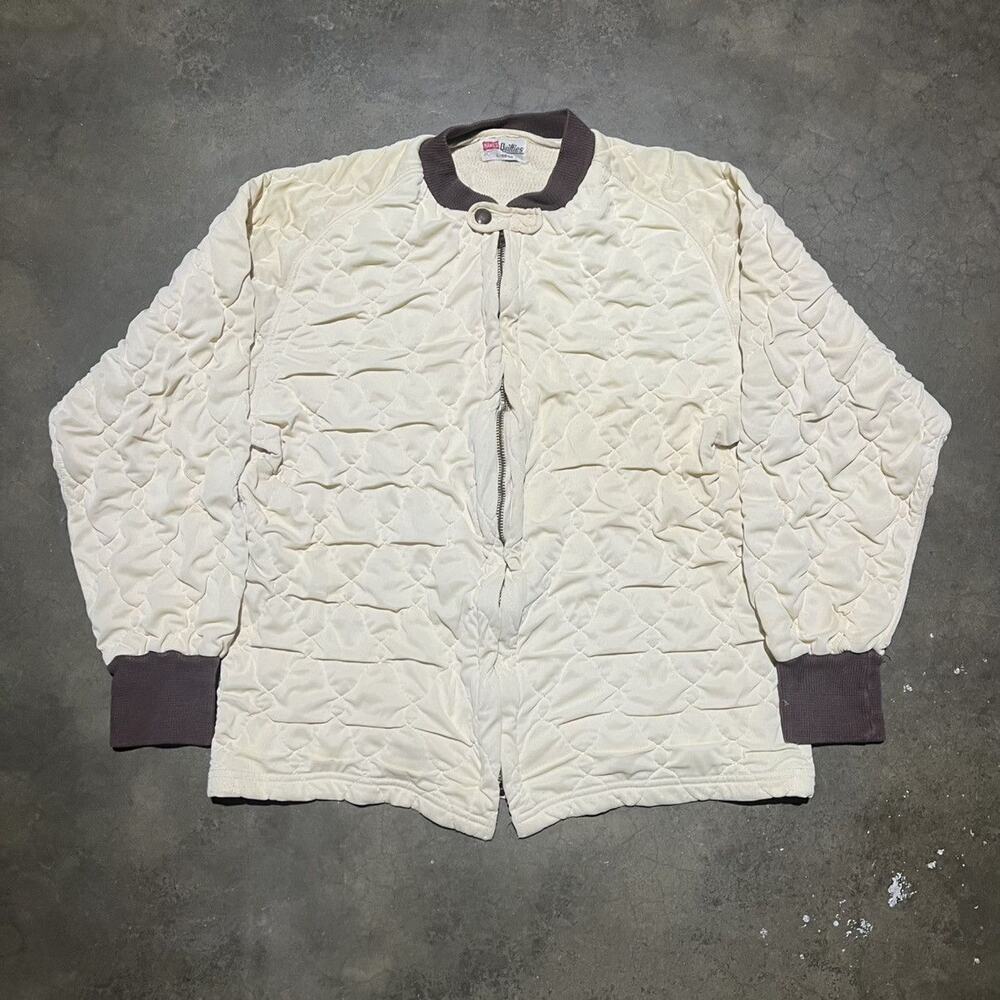 Vintage 40s 50s Hanes Quilties Cream Quilted Bomber Jacket